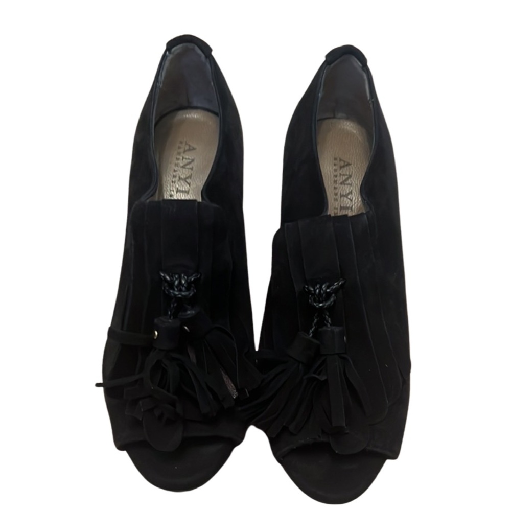 Anti Lu suede peep toe tassel wedge Italy 35